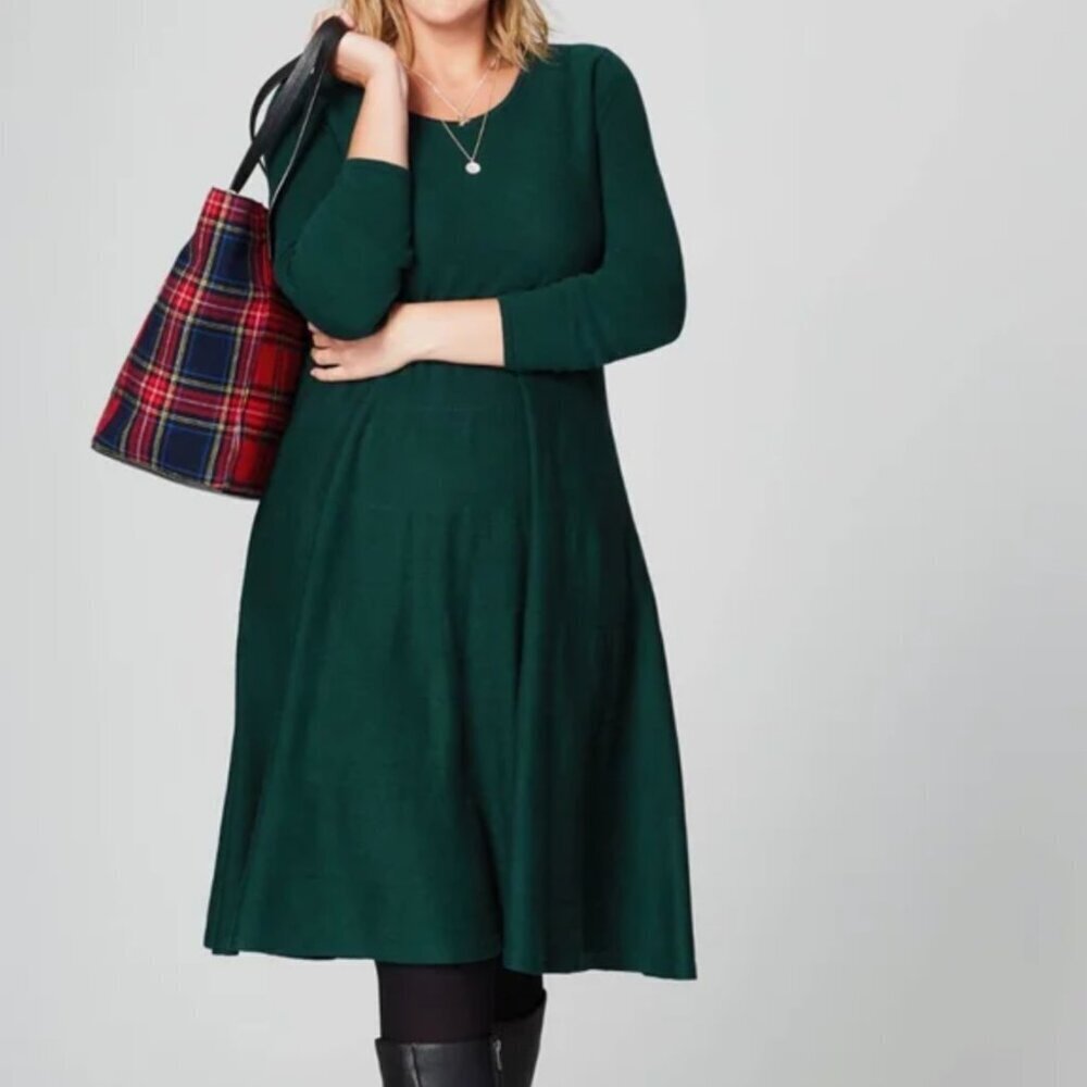 NWT J. Jill Evergreen A-Line Tiered Swing Long Sleeved Sweater Dress, L/P